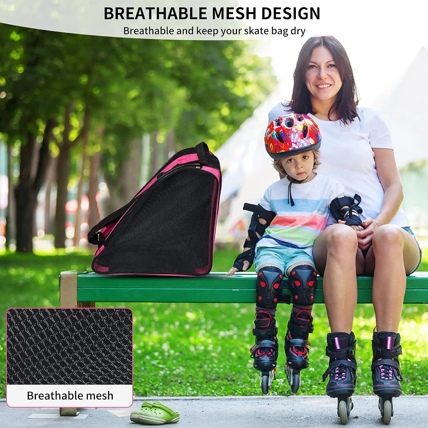 MXiiXM® Roller Skate Bag, Breathable Ice Skate Bags with Adjustable Shoulder Strap, Oxford Cloth Skating Shoes Storage Bag for Women Men Kid and Adults Roller Skate Accessories