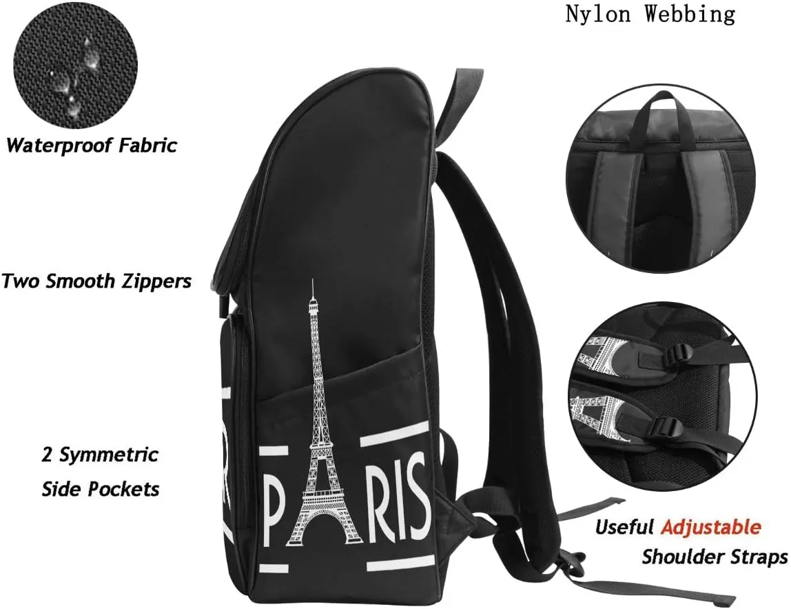 Naanle Stylish Eiffel Tower Paris Black White Casual Man Woman Student Backpack Travel Computer Bag