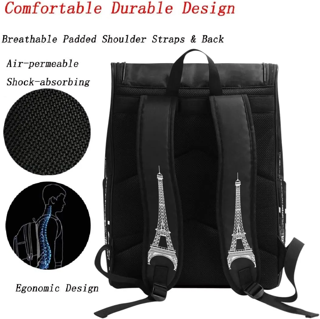 Naanle Stylish Eiffel Tower Paris Black White Casual Man Woman Student Backpack Travel Computer Bag