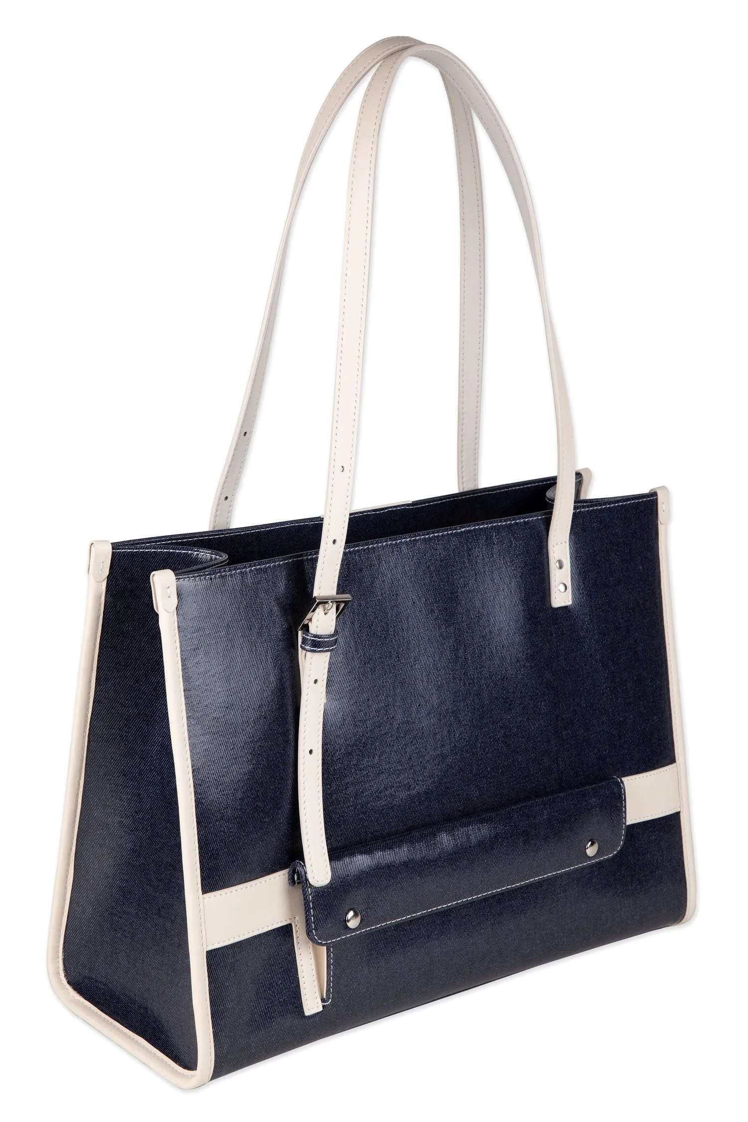 Navy Denim Leather Tote