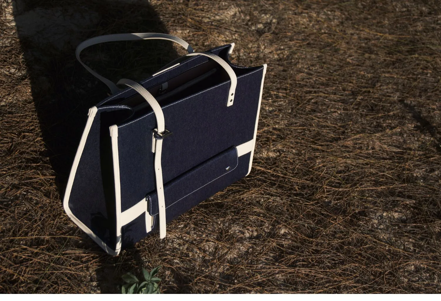 Navy Denim Leather Tote