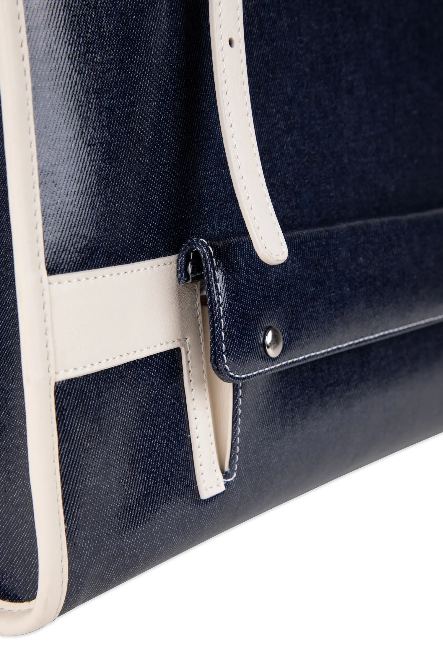 Navy Denim Leather Tote