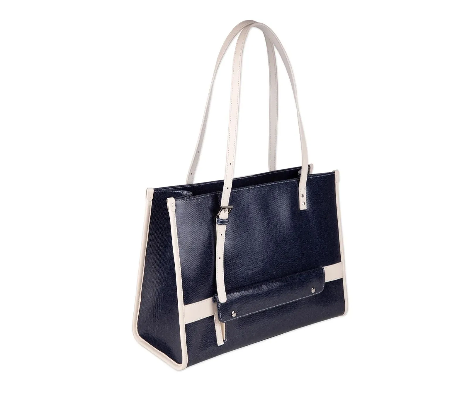 Navy Denim Leather Tote