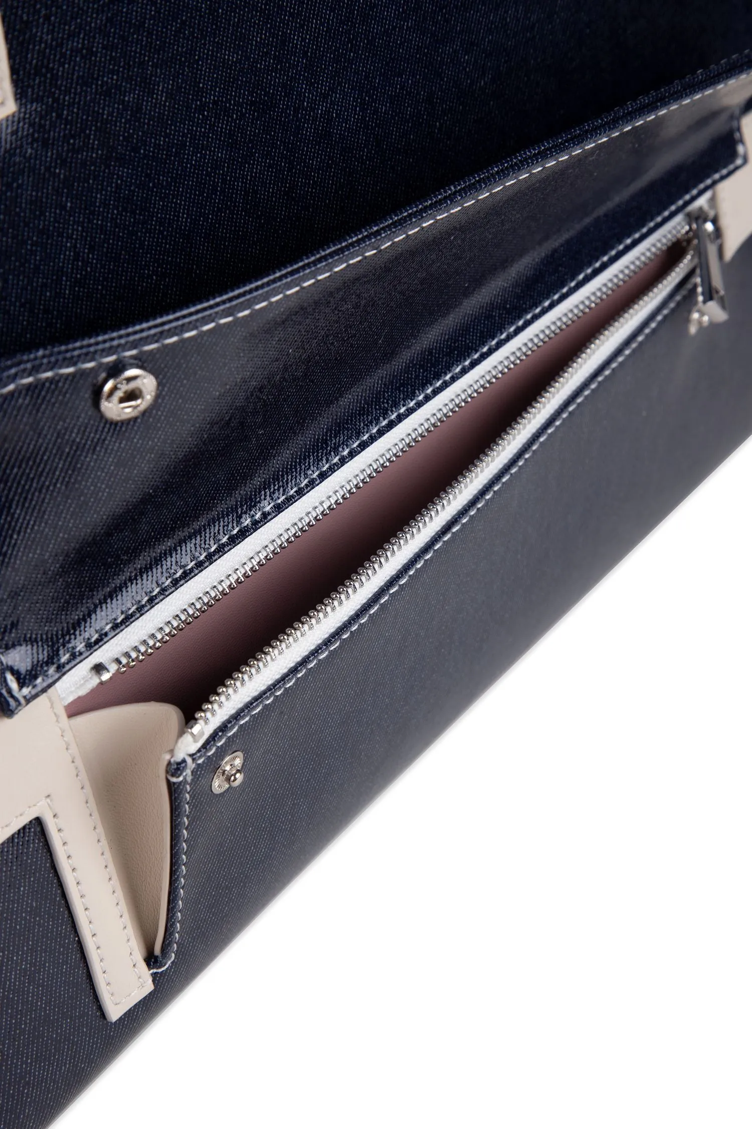 Navy Denim Leather Tote