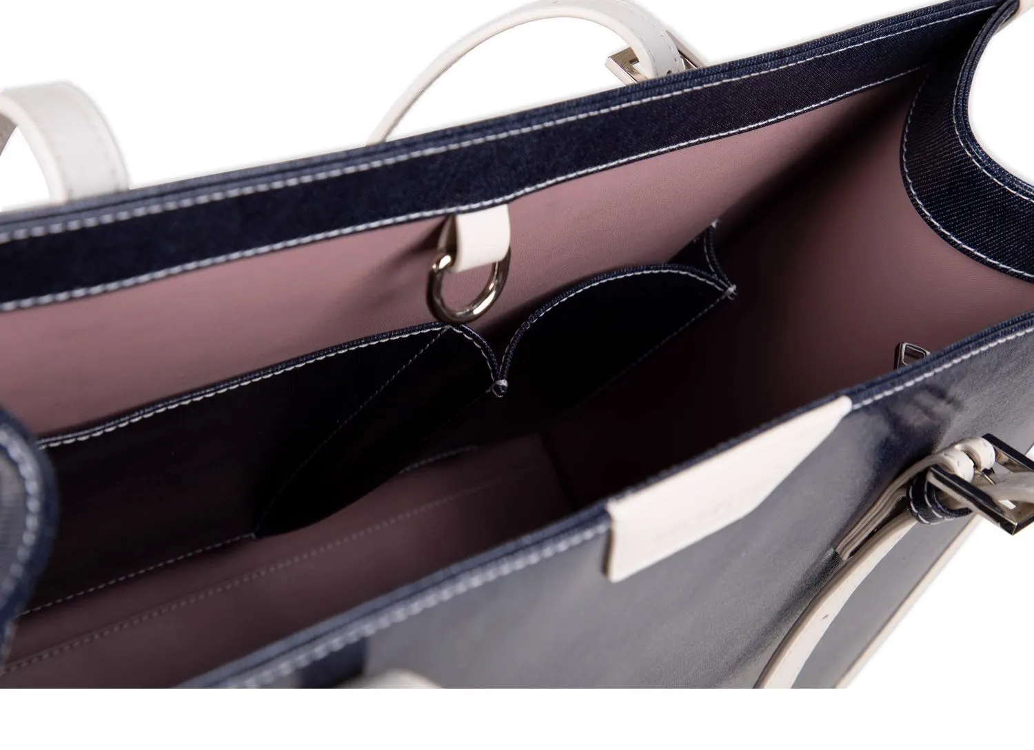 Navy Denim Leather Tote
