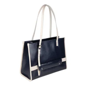 Navy Denim Leather Tote