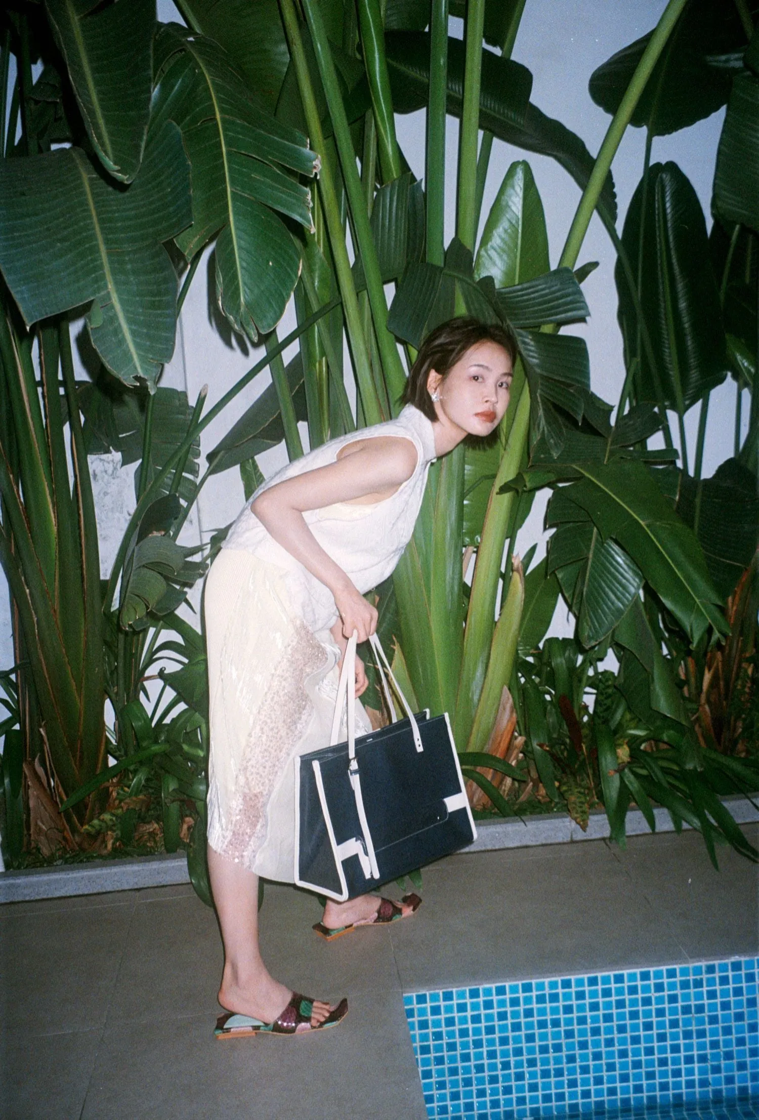 Navy Denim Leather Tote