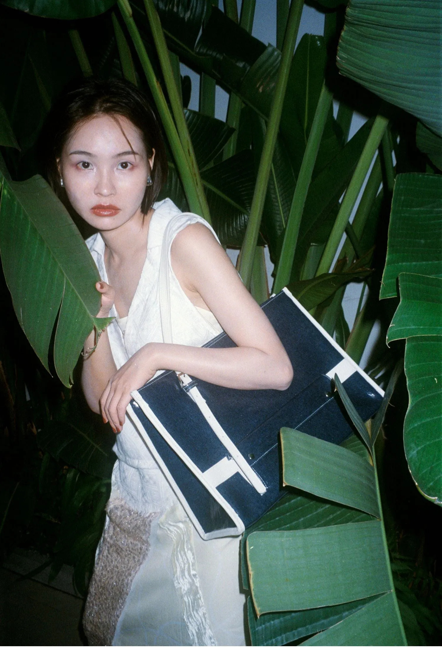 Navy Denim Leather Tote