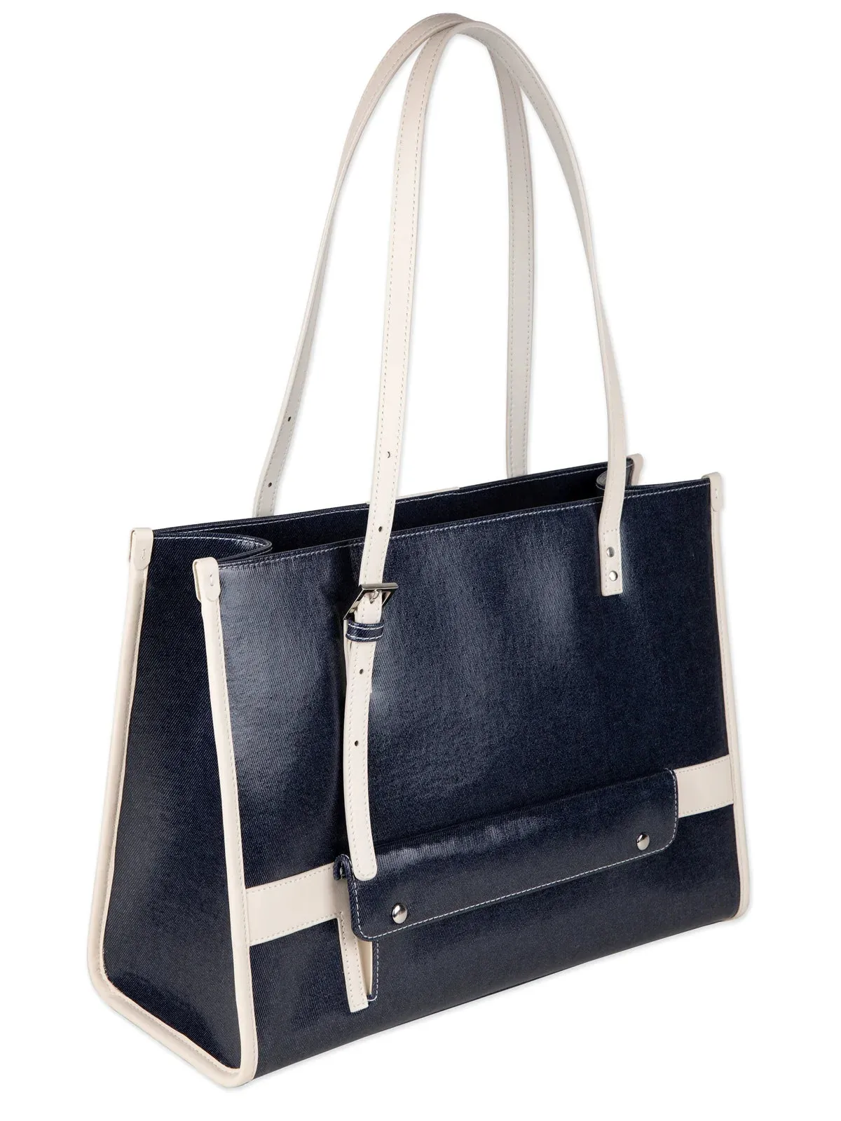 Navy Denim Leather Tote