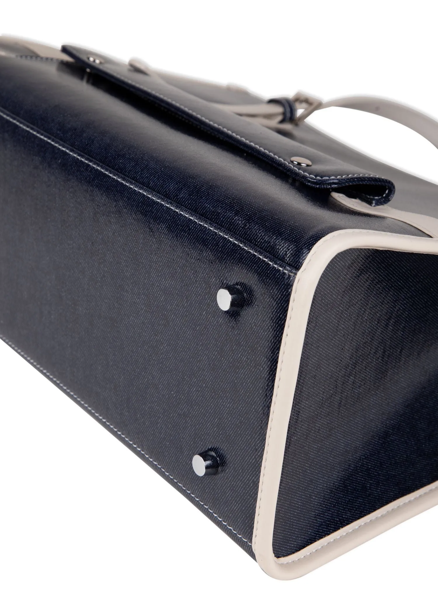 Navy Denim Leather Tote