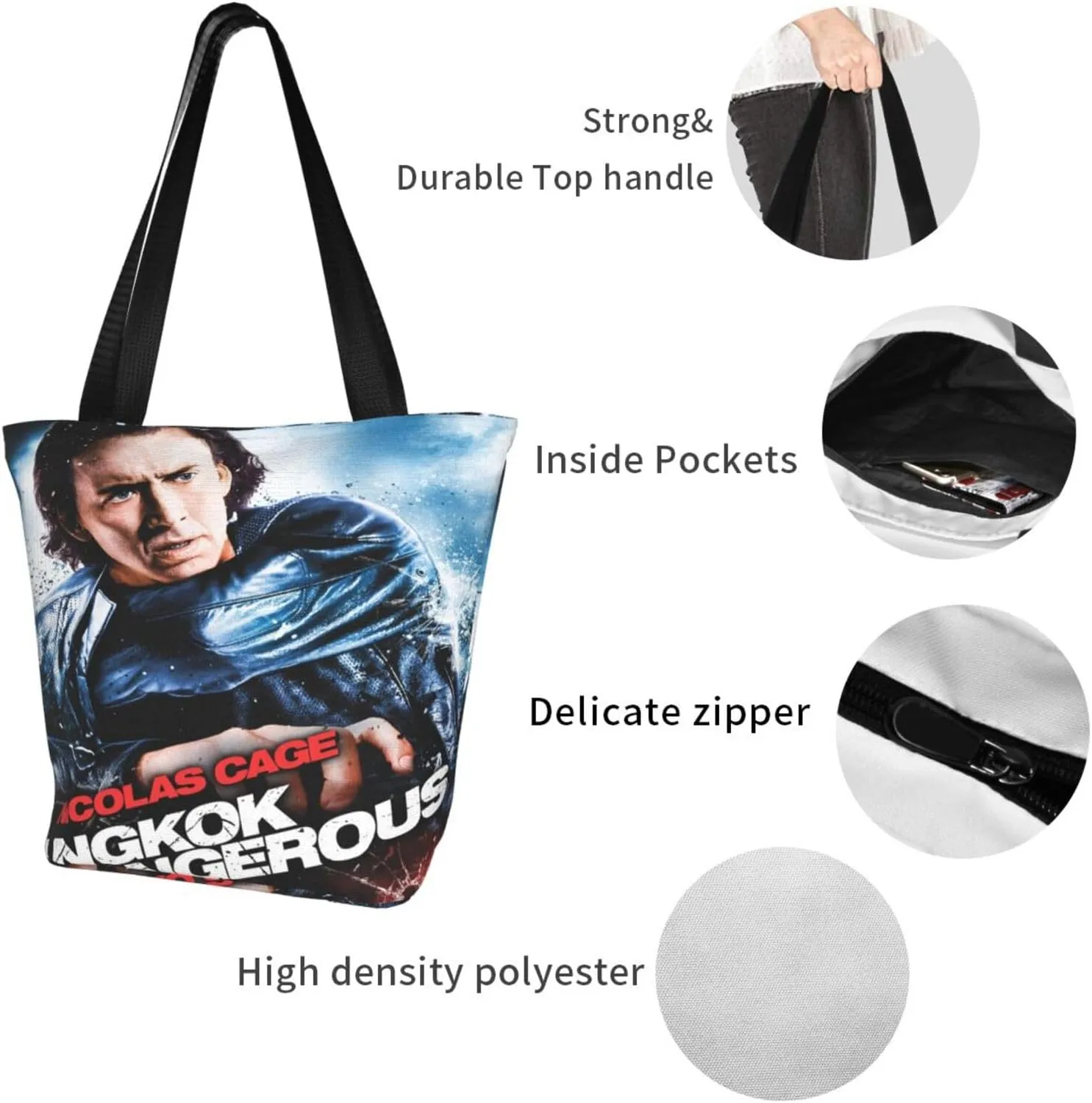 Nic-olas Cage Reusable Grocery Shopping Bags,Tote Bag Storage Casual Handbag For Shopping Beach Travel Work