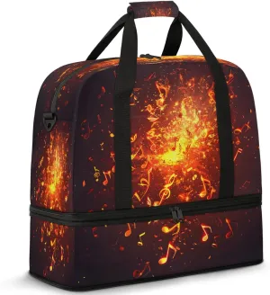 Notes Fire MusicTravel Duffel Bags for Women & Men Large Sports Gym Bags Foldie Weekender Overnight Bag Carry On Tote Bag With Shoe Compartment Personal Item Bag for Travel Sports Gym
