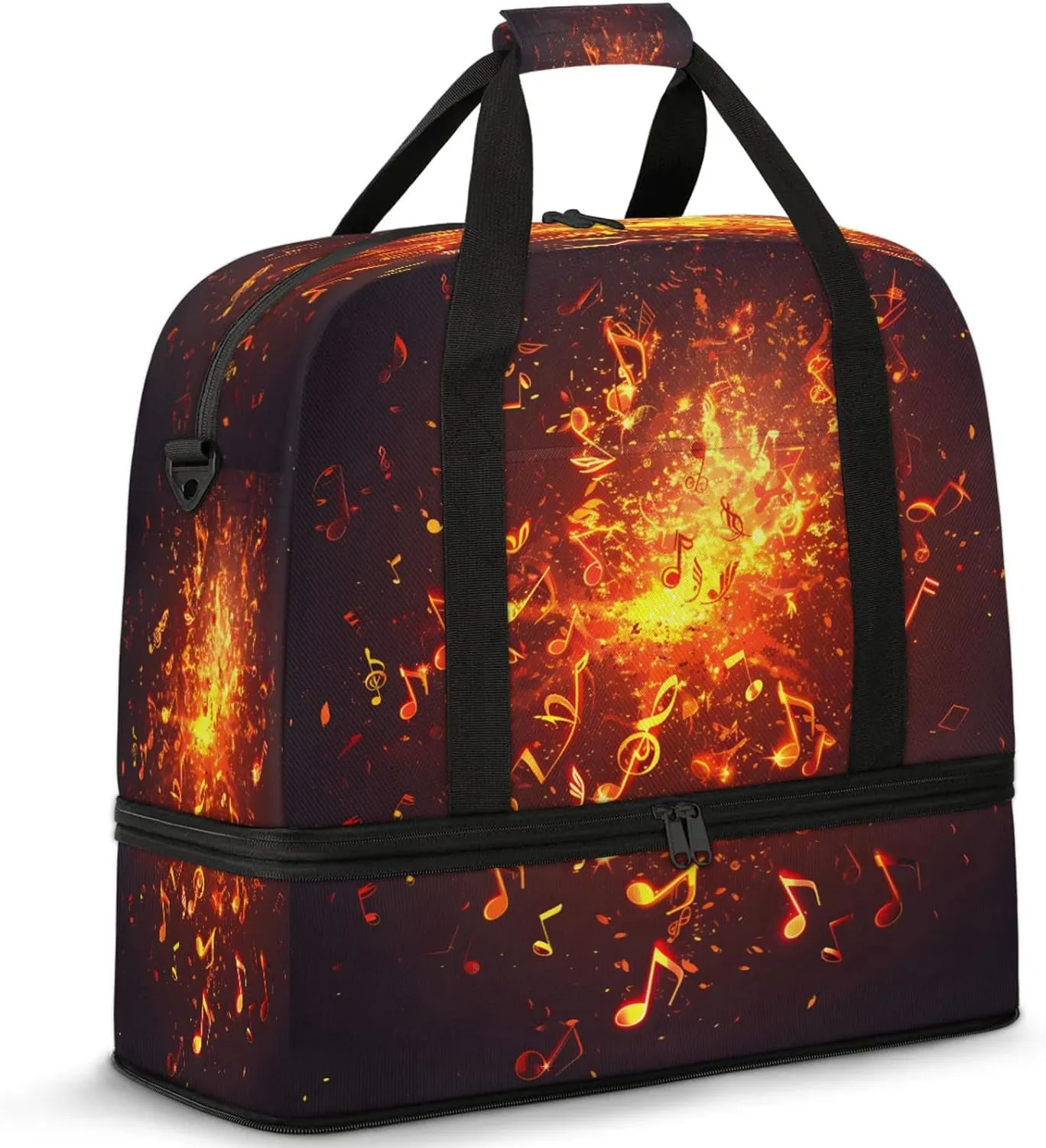 Notes Fire MusicTravel Duffel Bags for Women & Men Large Sports Gym Bags Foldie Weekender Overnight Bag Carry On Tote Bag With Shoe Compartment Personal Item Bag for Travel Sports Gym