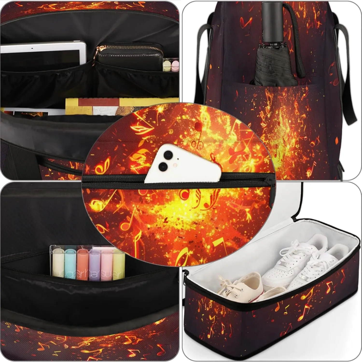 Notes Fire MusicTravel Duffel Bags for Women & Men Large Sports Gym Bags Foldie Weekender Overnight Bag Carry On Tote Bag With Shoe Compartment Personal Item Bag for Travel Sports Gym