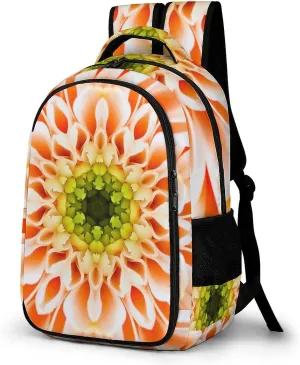 Orange Concentric Flower Travel Laptop Backpack Retro Mandala Large Casual Daypack Durable Work Computer Camping Back Packs Bags for Women Men
