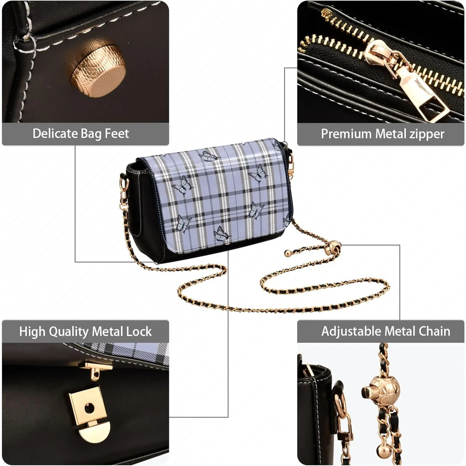 Orange Gray Chrysanthemum Women Crossbody Purse Aesthetic Women Shoulder Leather Bags Phone Handbags with Chain Strap