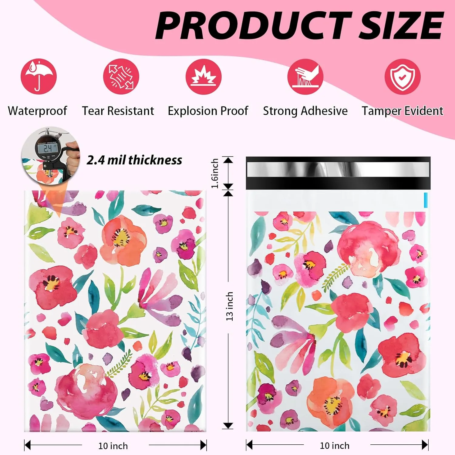 Oududianzi Floral Poly Mailers 10x13, 100PCS Shipping Bags for Mothers Day Gifts, Mailers Poly Bags for Shipping, Polymailers Packaging Bags for Online and offline Small Bussiness