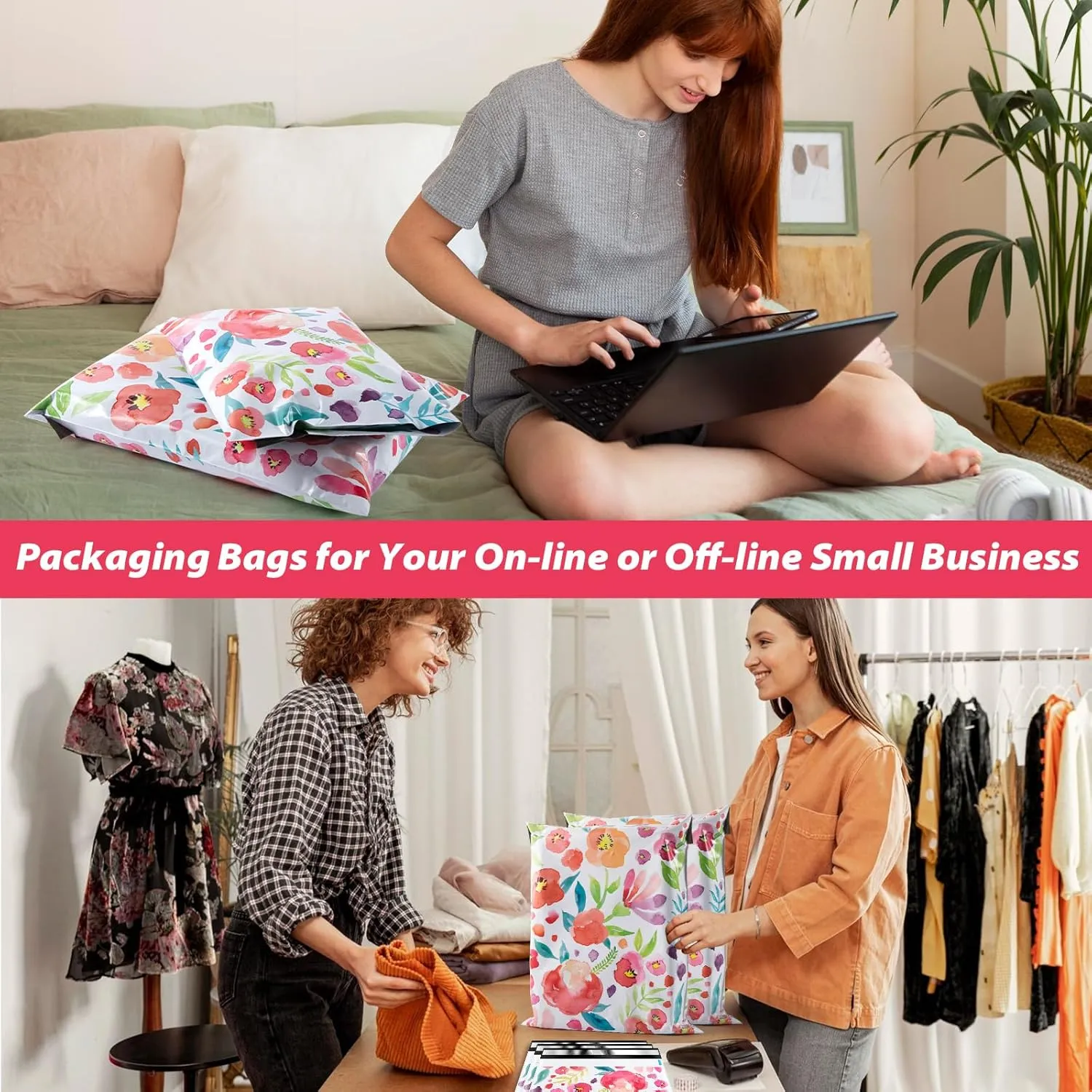 Oududianzi Floral Poly Mailers 10x13, 100PCS Shipping Bags for Mothers Day Gifts, Mailers Poly Bags for Shipping, Polymailers Packaging Bags for Online and offline Small Bussiness