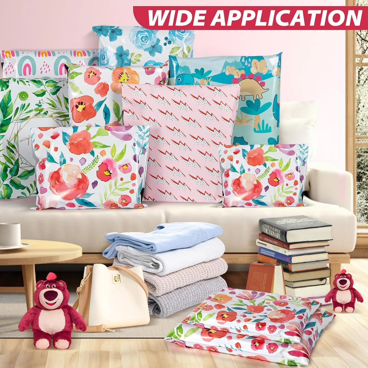 Oududianzi Floral Poly Mailers 10x13, 100PCS Shipping Bags for Mothers Day Gifts, Mailers Poly Bags for Shipping, Polymailers Packaging Bags for Online and offline Small Bussiness