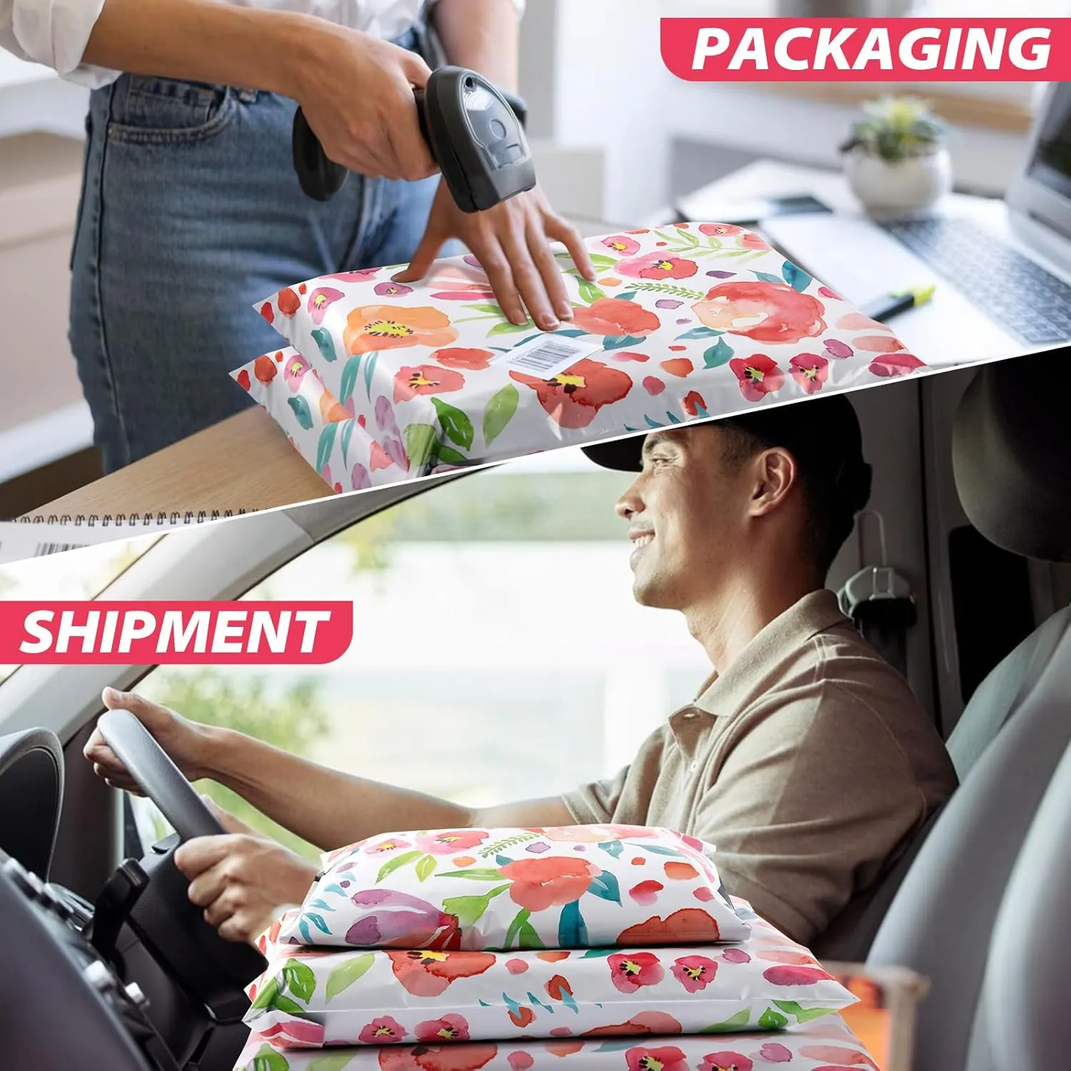 Oududianzi Floral Poly Mailers 10x13, 100PCS Shipping Bags for Mothers Day Gifts, Mailers Poly Bags for Shipping, Polymailers Packaging Bags for Online and offline Small Bussiness