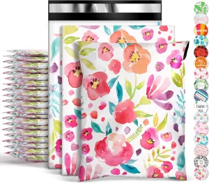 Oududianzi Floral Poly Mailers 10x13, 100PCS Shipping Bags for Mothers Day Gifts, Mailers Poly Bags for Shipping, Polymailers Packaging Bags for Online and offline Small Bussiness