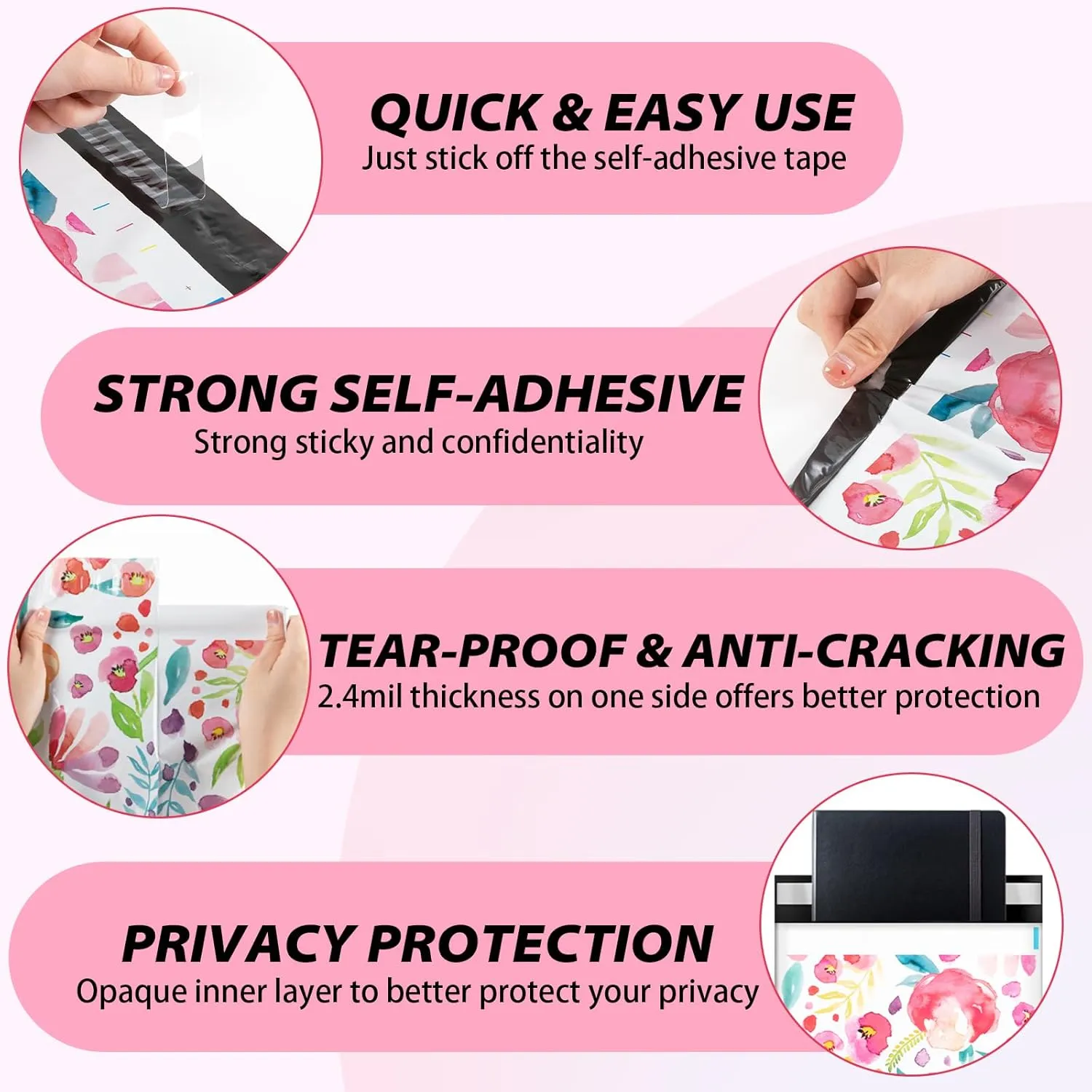 Oududianzi Floral Poly Mailers 10x13, 100PCS Shipping Bags for Mothers Day Gifts, Mailers Poly Bags for Shipping, Polymailers Packaging Bags for Online and offline Small Bussiness