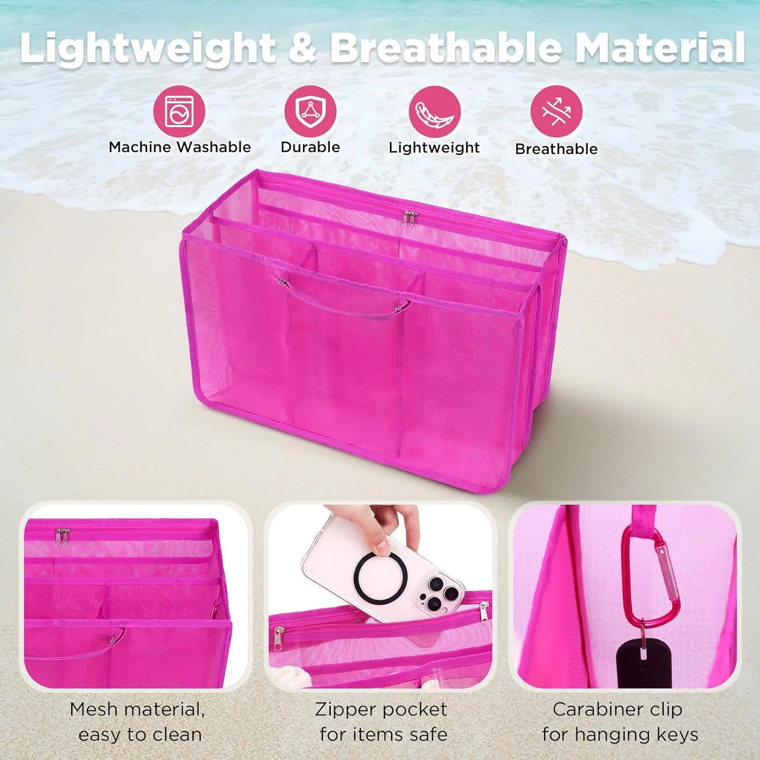 OUTXE Beach Bag Organizer Compatible with Baby Bogg Bag Accessories Inserts, Lightweight Mesh Insert Divider Pouch for Small Bogg Bags, Beach Tote Bags Insert for Organizing