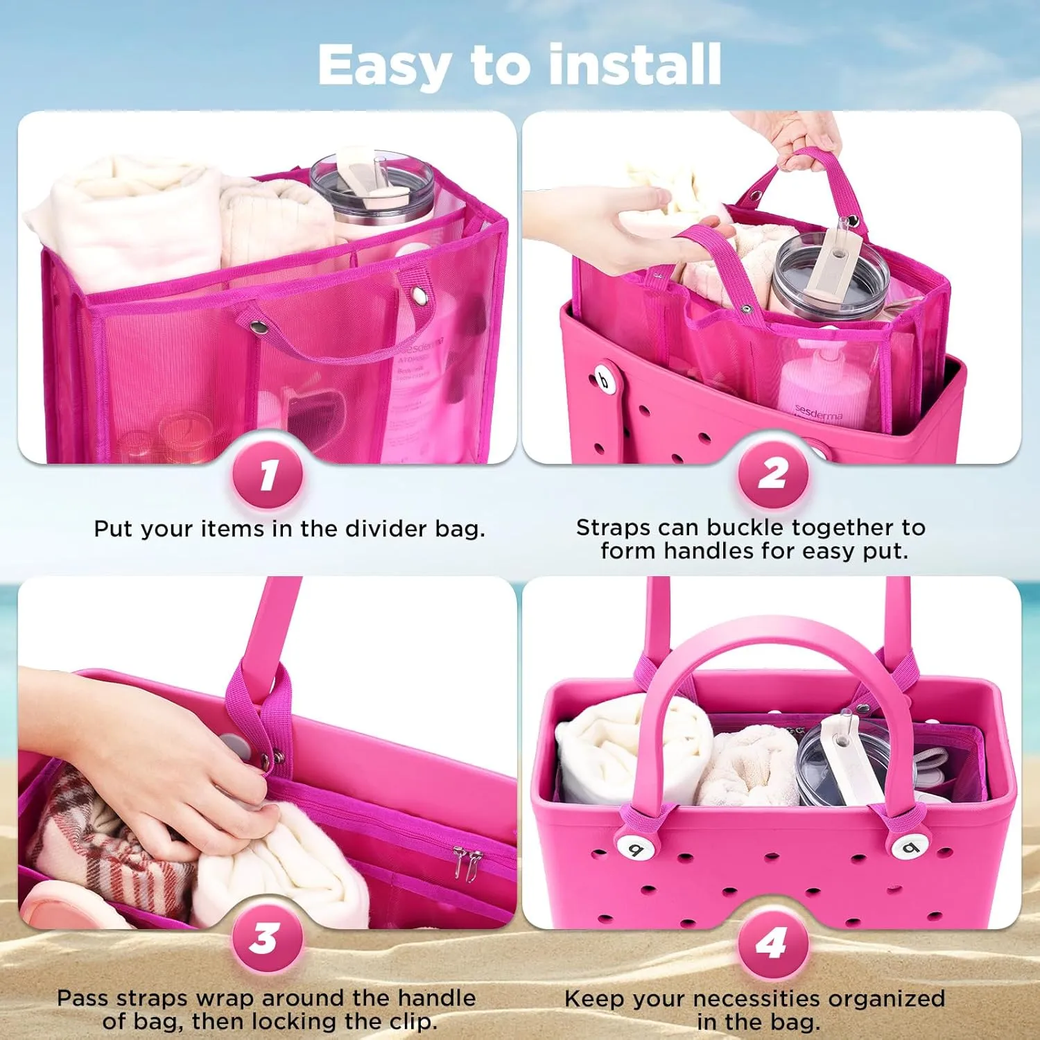 OUTXE Beach Bag Organizer Compatible with Baby Bogg Bag Accessories Inserts, Lightweight Mesh Insert Divider Pouch for Small Bogg Bags, Beach Tote Bags Insert for Organizing