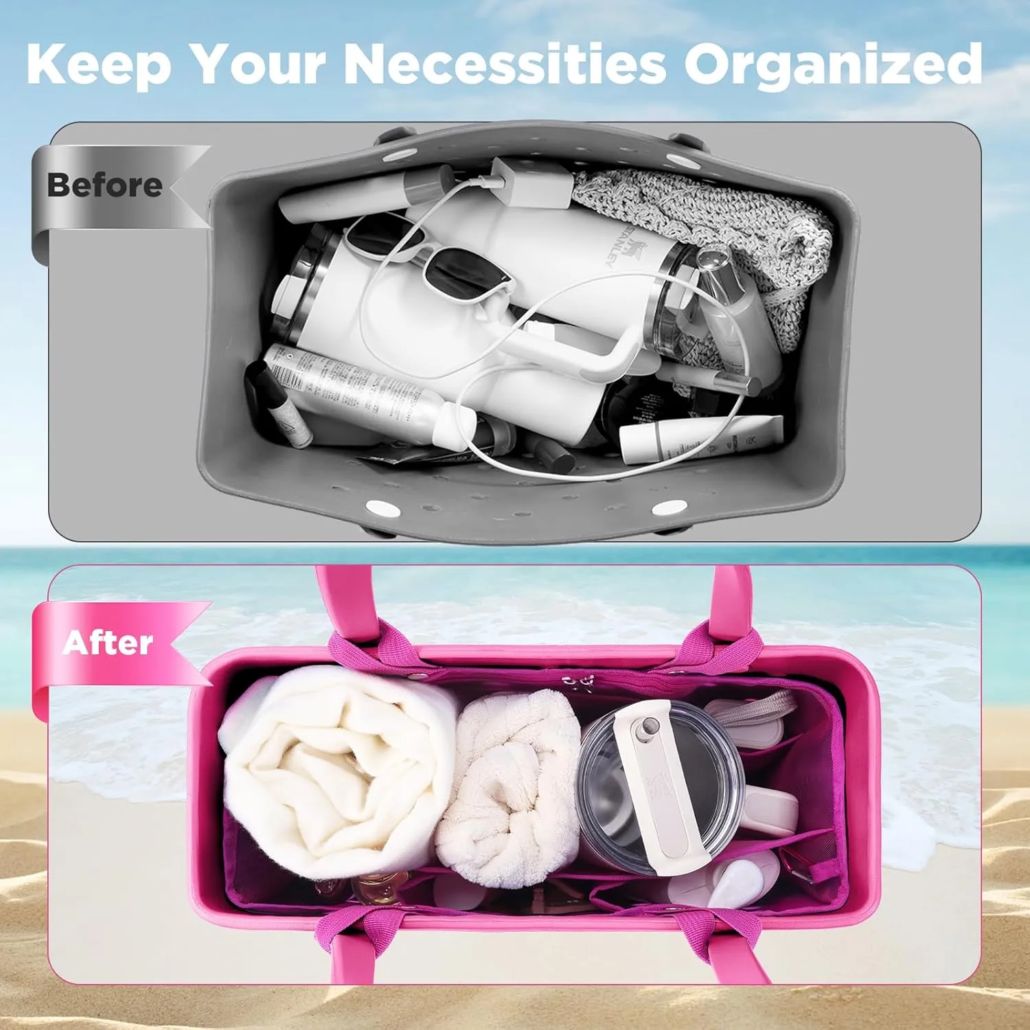 OUTXE Beach Bag Organizer Compatible with Baby Bogg Bag Accessories Inserts, Lightweight Mesh Insert Divider Pouch for Small Bogg Bags, Beach Tote Bags Insert for Organizing