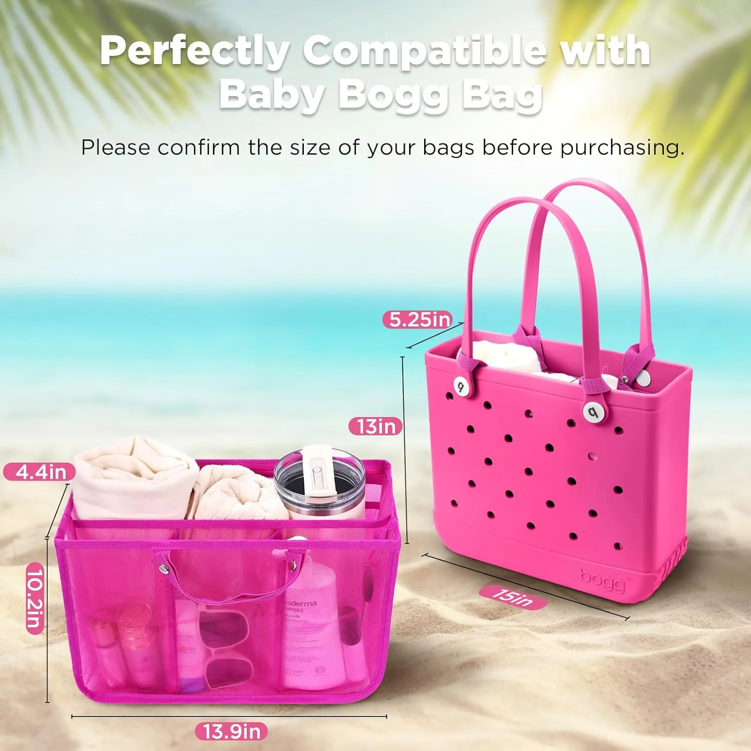 OUTXE Beach Bag Organizer Compatible with Baby Bogg Bag Accessories Inserts, Lightweight Mesh Insert Divider Pouch for Small Bogg Bags, Beach Tote Bags Insert for Organizing