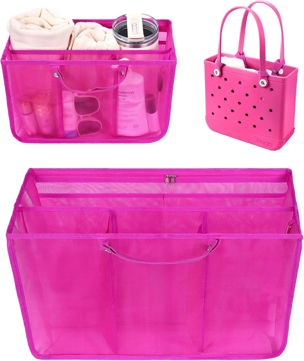 OUTXE Beach Bag Organizer Compatible with Baby Bogg Bag Accessories Inserts, Lightweight Mesh Insert Divider Pouch for Small Bogg Bags, Beach Tote Bags Insert for Organizing