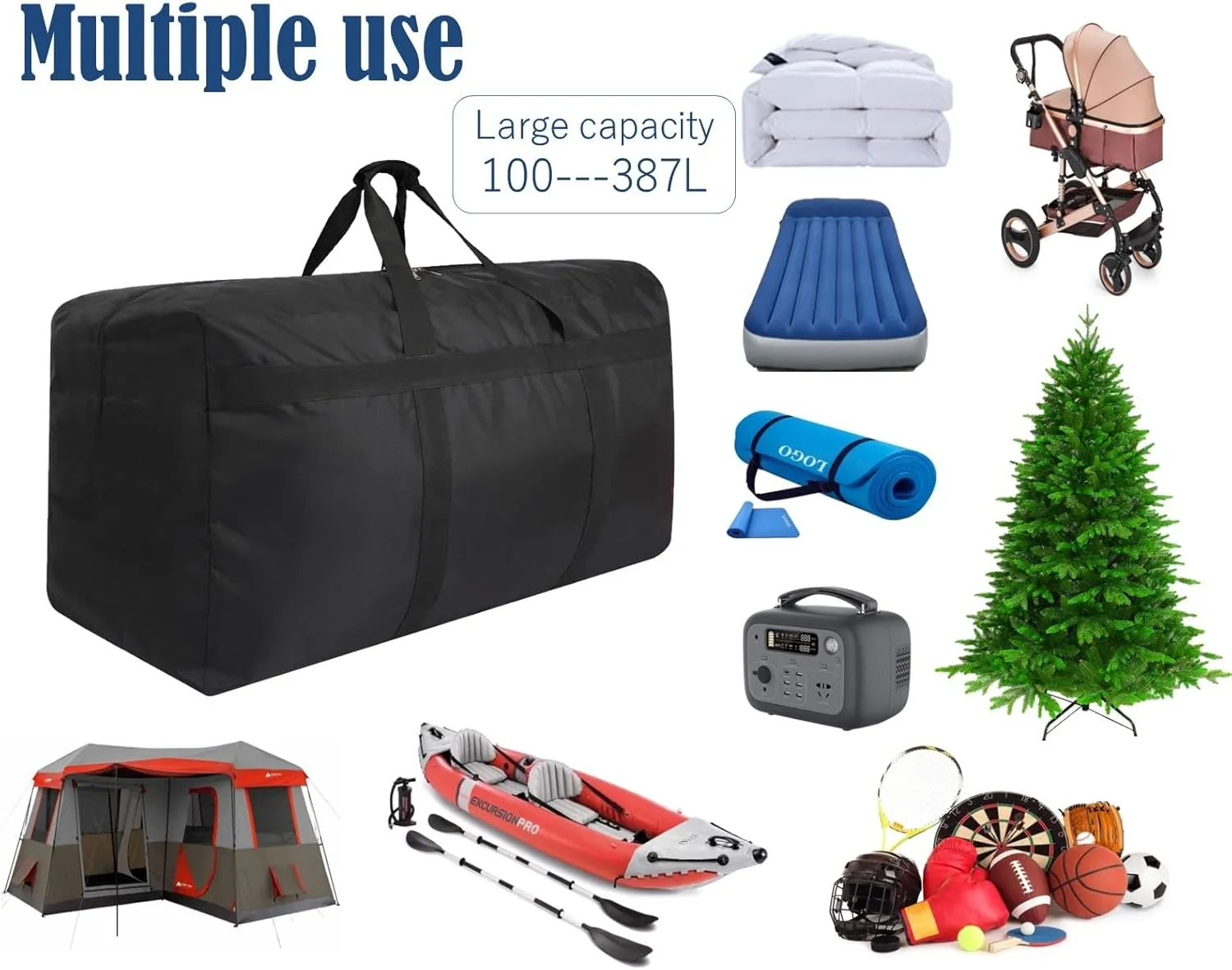 Oversized Storage Duffel Bags Heavy Duty Moving Bags with Zippers and Handles Great for Moving, Traveling, Camping, Large Items Storage and More (215L Black)