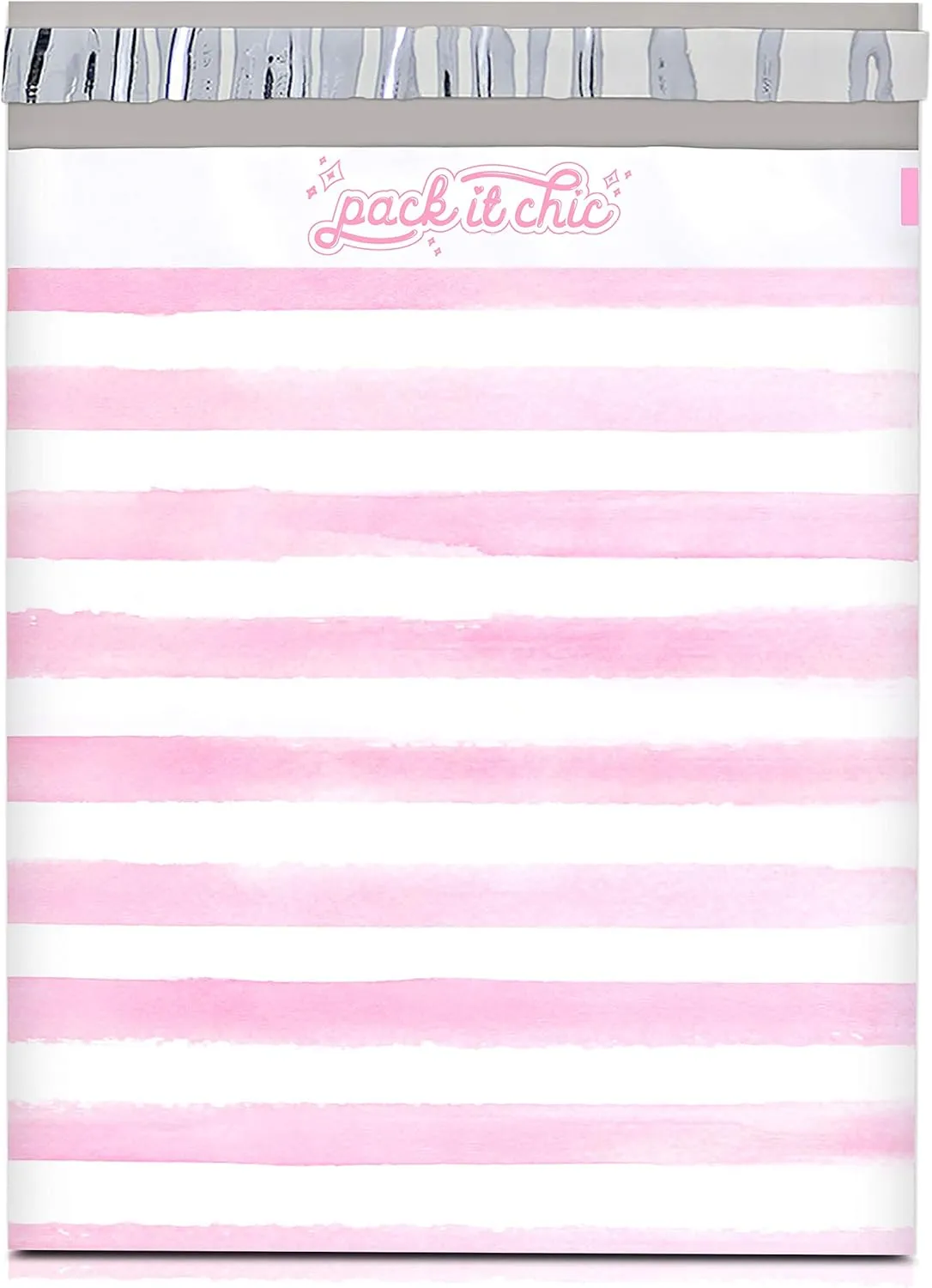 Pack It Chic - 10X13 (100 Pack) Pink Watercolor Stripes Poly Mailer Envelope Plastic Custom Mailing & Shipping Bags - Self Seal