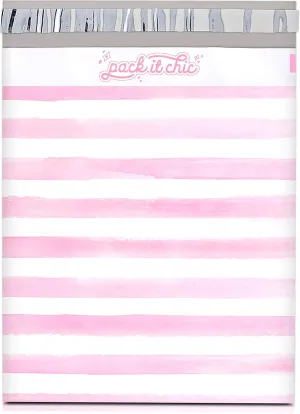 Pack It Chic - 10X13 (100 Pack) Pink Watercolor Stripes Poly Mailer Envelope Plastic Custom Mailing & Shipping Bags - Self Seal