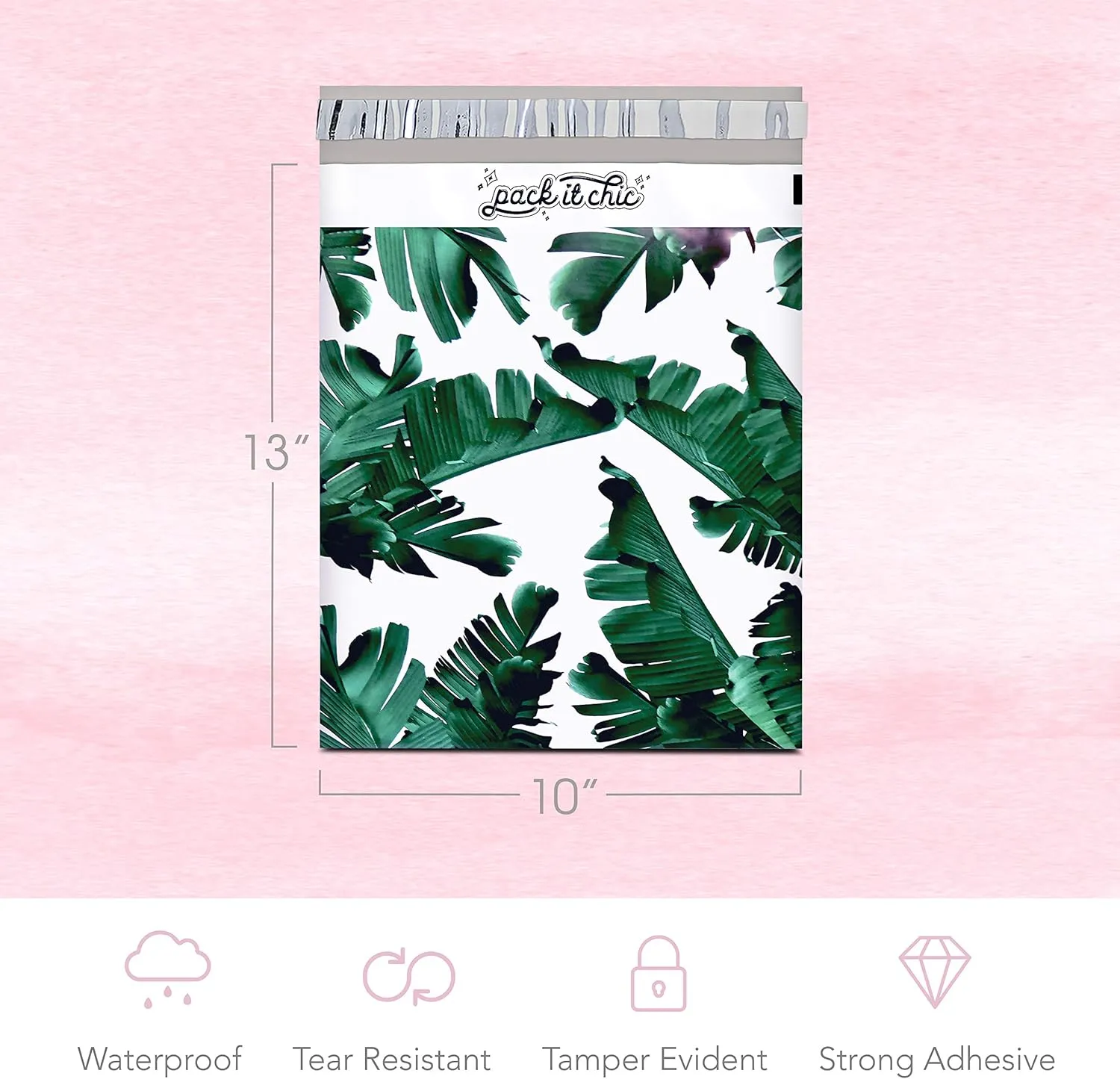 Pack It Chic - 10X13 (100 Pack) Tropical Leaves Poly Mailer Envelope Plastic Custom Mailing & Shipping Bags - Self Seal