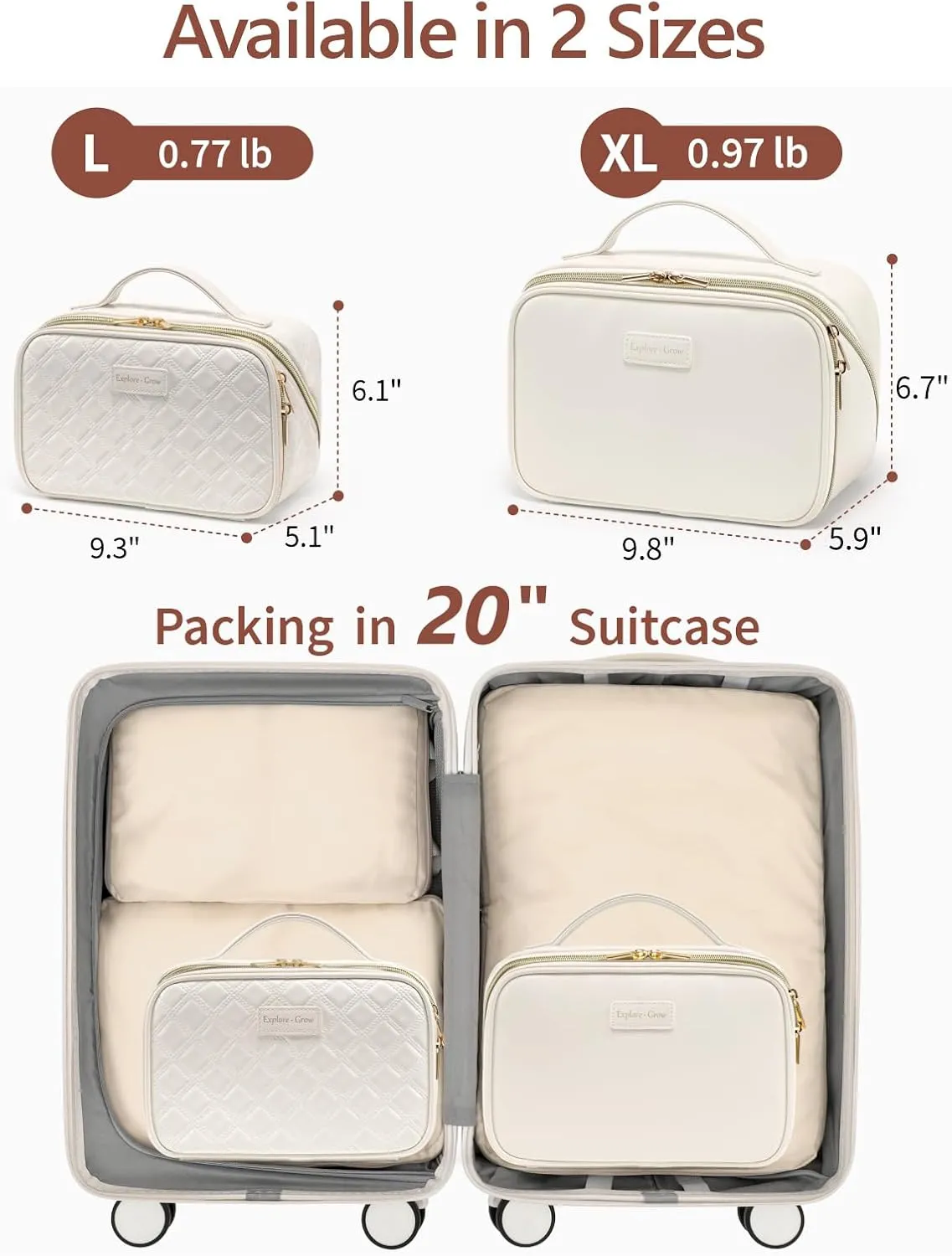PACKISM PU Leather Makeup Bags for Women - Extra Large Makeup Bag for Travel with Stand-up Makeup Brush Storage for Easy Access, Open Flat Make Up Bag Fit Travel Bathroom Cruise, Cream (XL)