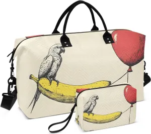 Parrot Banana Red Balloon Duffel Bag for Traveling, Gym Bags with Multiple Interior Pockets for Women Men Toiletry Purse Included 20.5”x 1.9” x 13.8”