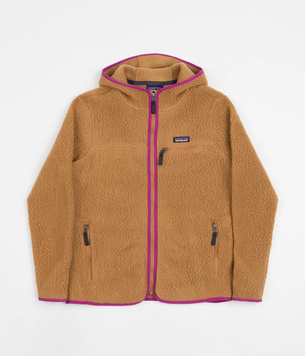 Patagonia Womens Retro Pile Hooded Fleece - Nest Brown / Amaranth Pink