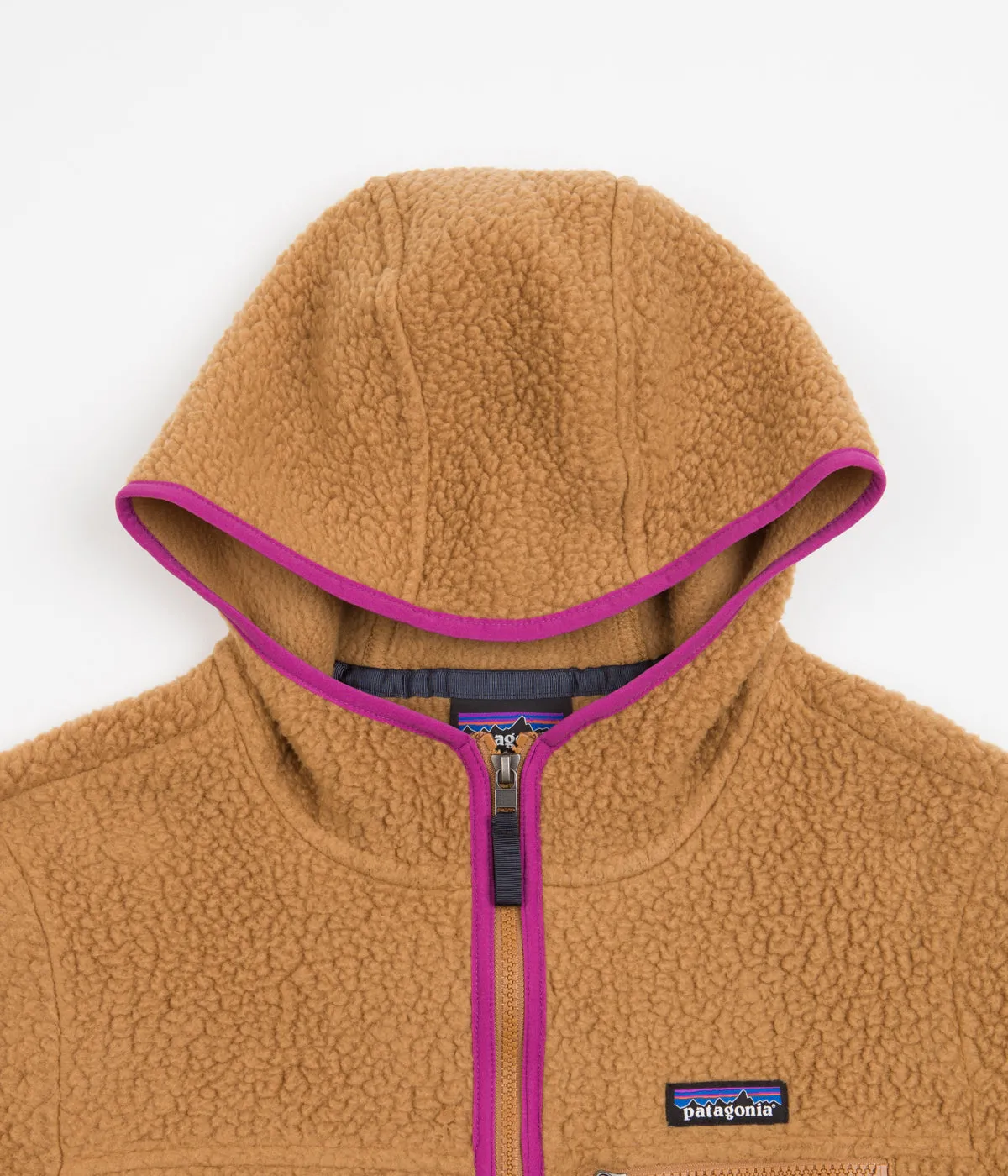 Patagonia Womens Retro Pile Hooded Fleece - Nest Brown / Amaranth Pink