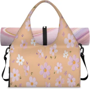 Peachy Posies Waterproof Gym Bag for Men Women, Sports Duffel Bag with Shoe Compartment Yoga Mat Holder, Portable Large Travel Bag for Fitness, Camping, Weekend Trips