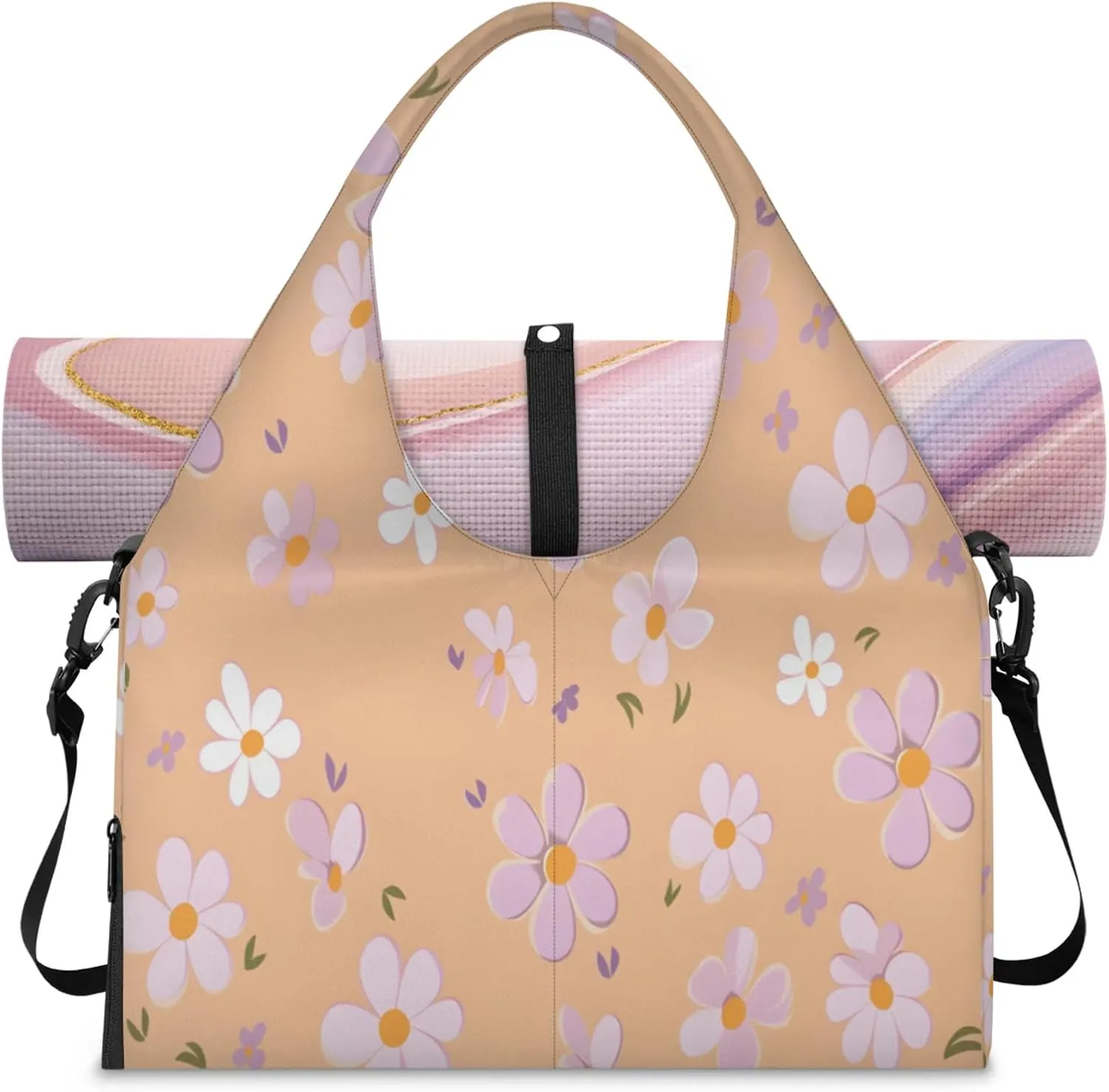 Peachy Posies Waterproof Gym Bag for Men Women, Sports Duffel Bag with Shoe Compartment Yoga Mat Holder, Portable Large Travel Bag for Fitness, Camping, Weekend Trips