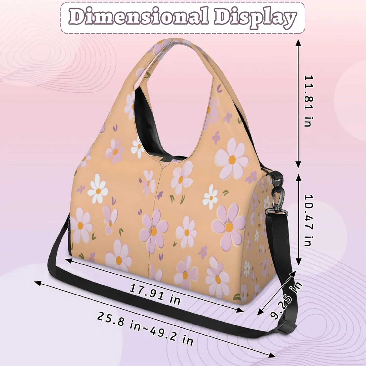 Peachy Posies Waterproof Gym Bag for Men Women, Sports Duffel Bag with Shoe Compartment Yoga Mat Holder, Portable Large Travel Bag for Fitness, Camping, Weekend Trips