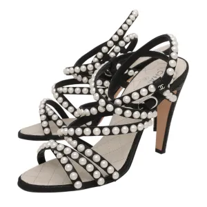 Pearl Bicolor International shipping Chanel 38 Ankle Strappy Special promotion Studded Sandals Strap