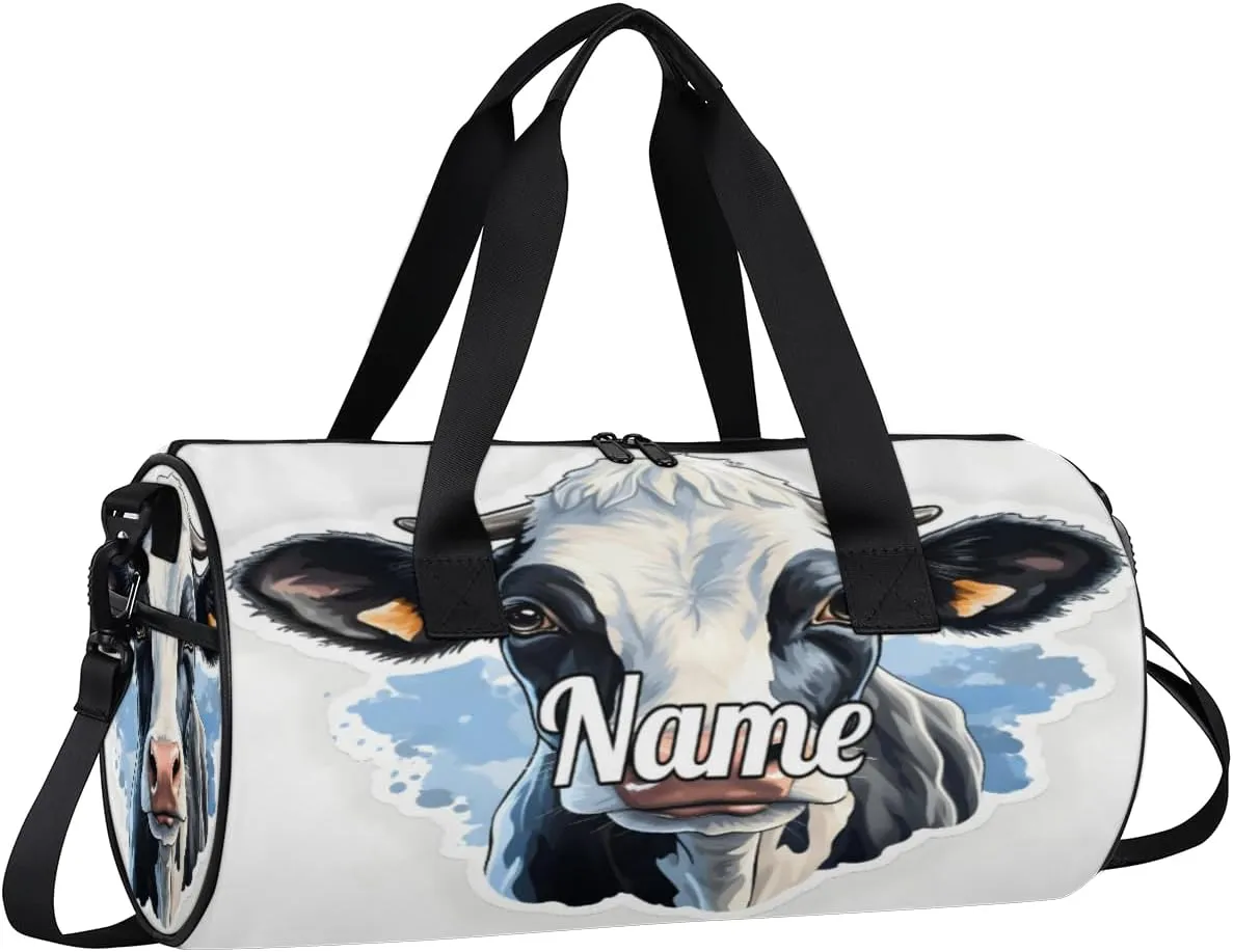 Personalized Dance Bag Gymnastics Sport Duffel Bag Custom Ballet Bags Overnight Weekender Bag Waterproof Cheerleader Bag, Cow Animal