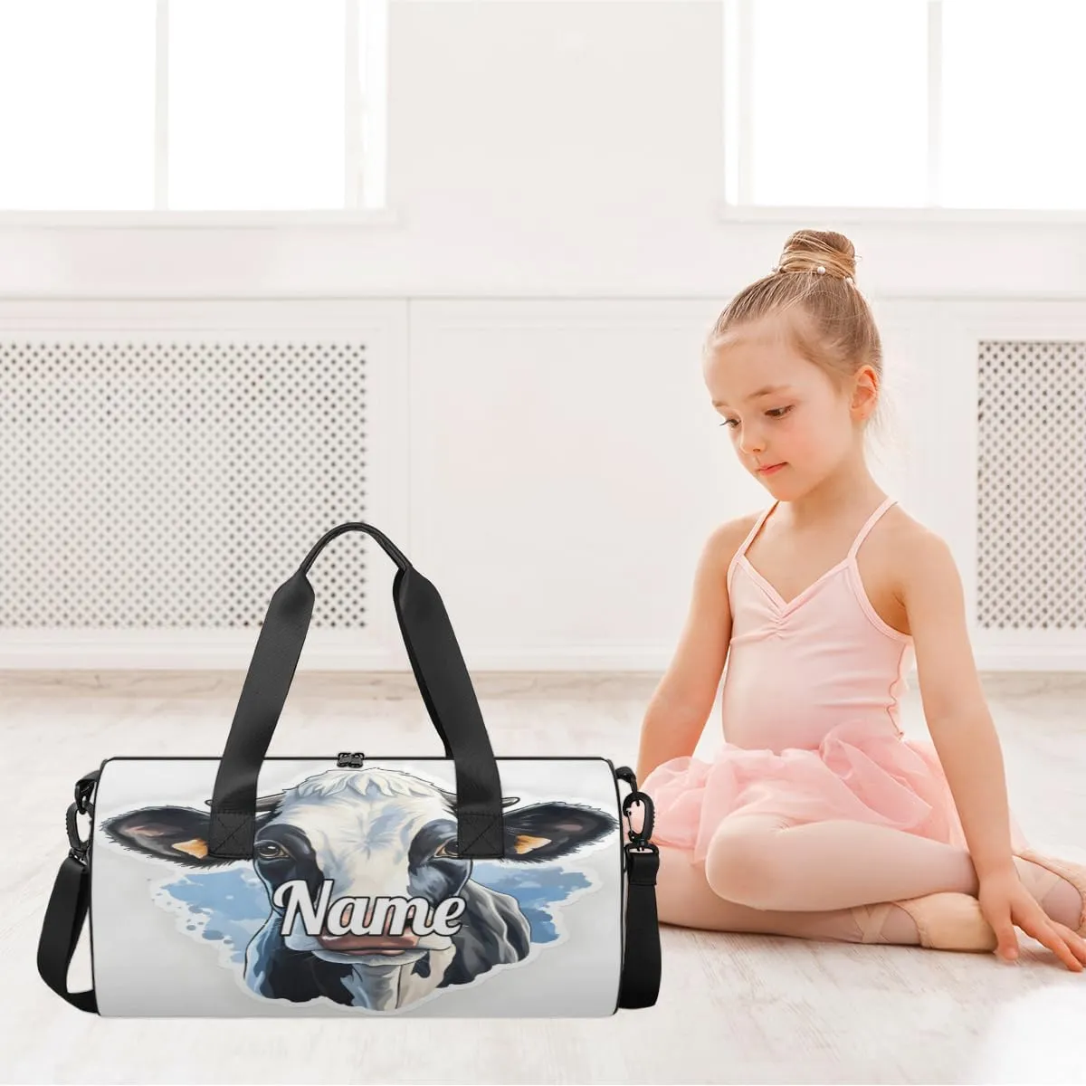 Personalized Dance Bag Gymnastics Sport Duffel Bag Custom Ballet Bags Overnight Weekender Bag Waterproof Cheerleader Bag, Cow Animal