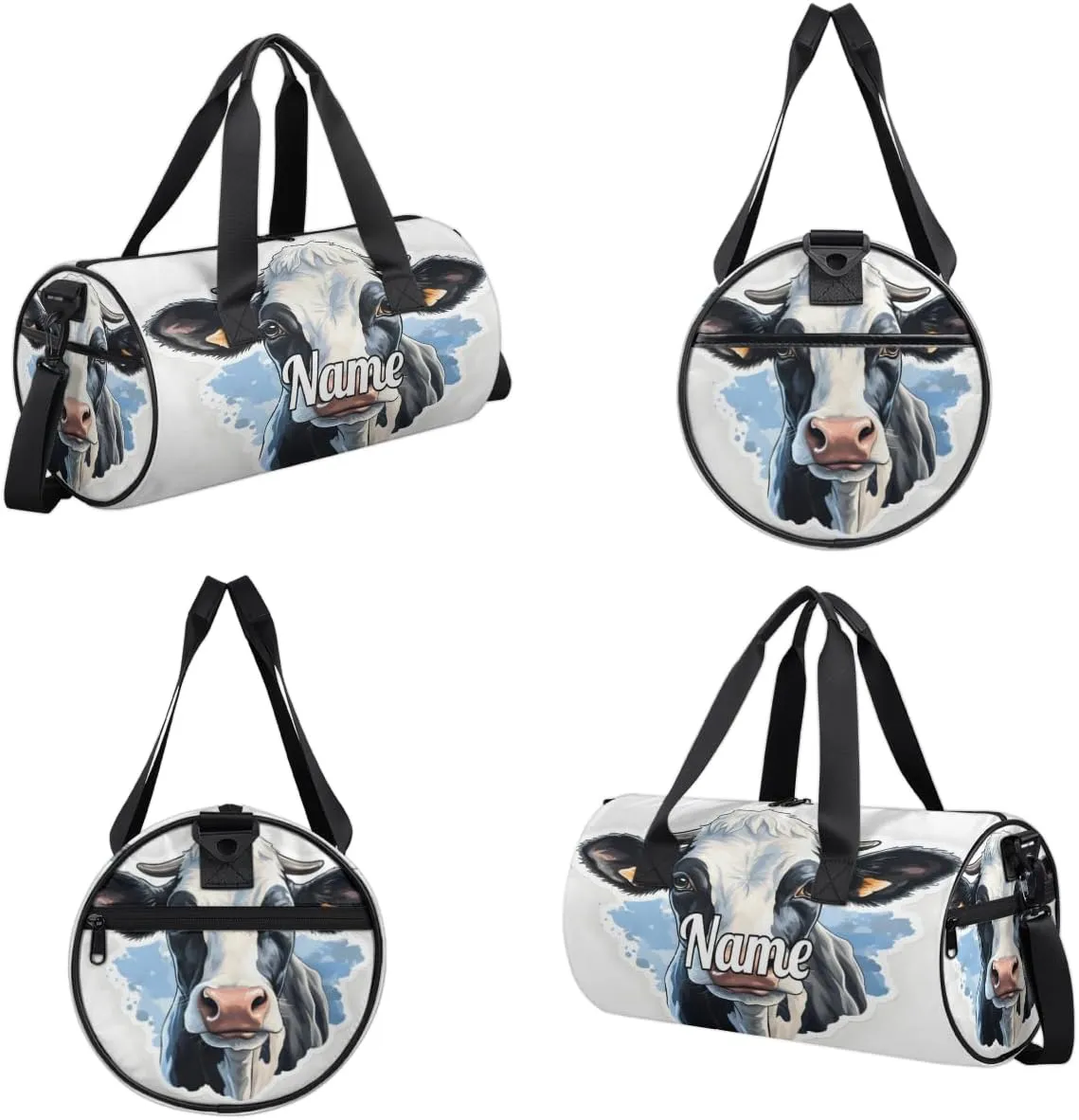 Personalized Dance Bag Gymnastics Sport Duffel Bag Custom Ballet Bags Overnight Weekender Bag Waterproof Cheerleader Bag, Cow Animal