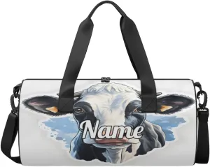 Personalized Dance Bag Gymnastics Sport Duffel Bag Custom Ballet Bags Overnight Weekender Bag Waterproof Cheerleader Bag, Cow Animal