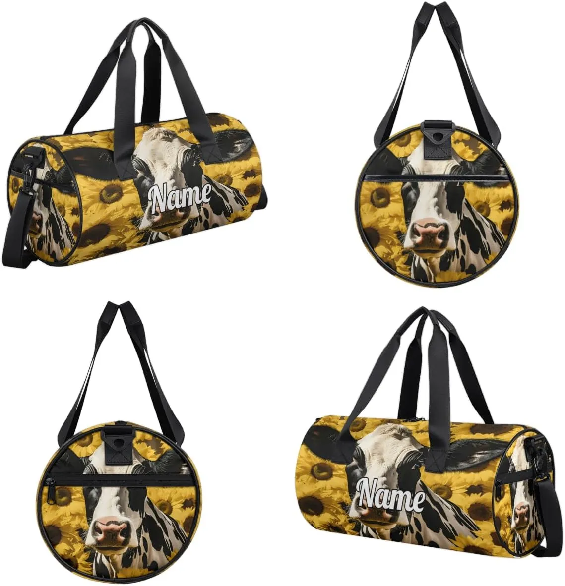 Personalized Dance Bag Gymnastics Sport Duffel Bag Custom Ballet Bags Overnight Weekender Bag Waterproof Cheerleader Bag, Cow Sunflower