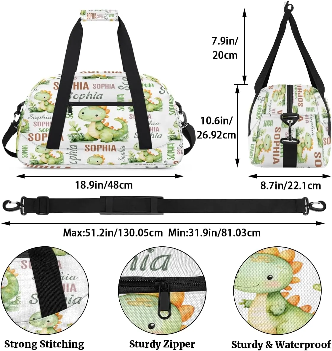 Personalized Dinosaurs Sports Duffel Bag for Women Men, Custom Travel Gym Bags Birthday Gifts with Name, Dinosaurs Overnight Weekender Bag