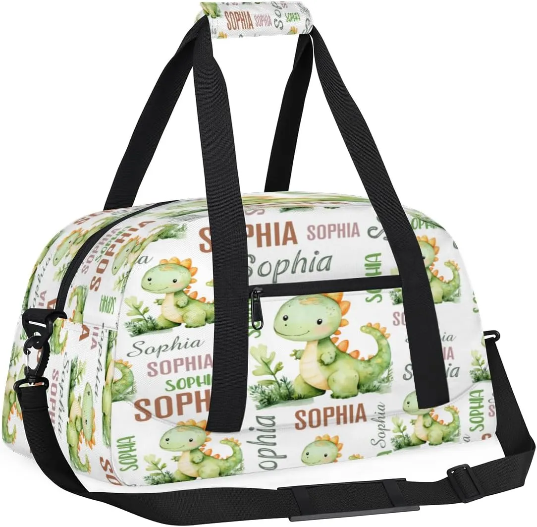 Personalized Dinosaurs Sports Duffel Bag for Women Men, Custom Travel Gym Bags Birthday Gifts with Name, Dinosaurs Overnight Weekender Bag
